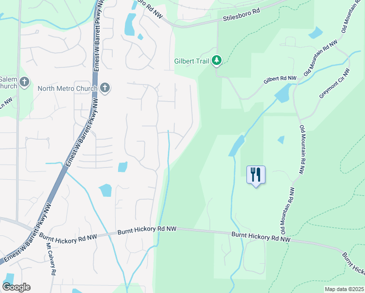 map of restaurants, bars, coffee shops, grocery stores, and more near 680 Parkside Trail Northwest in Marietta