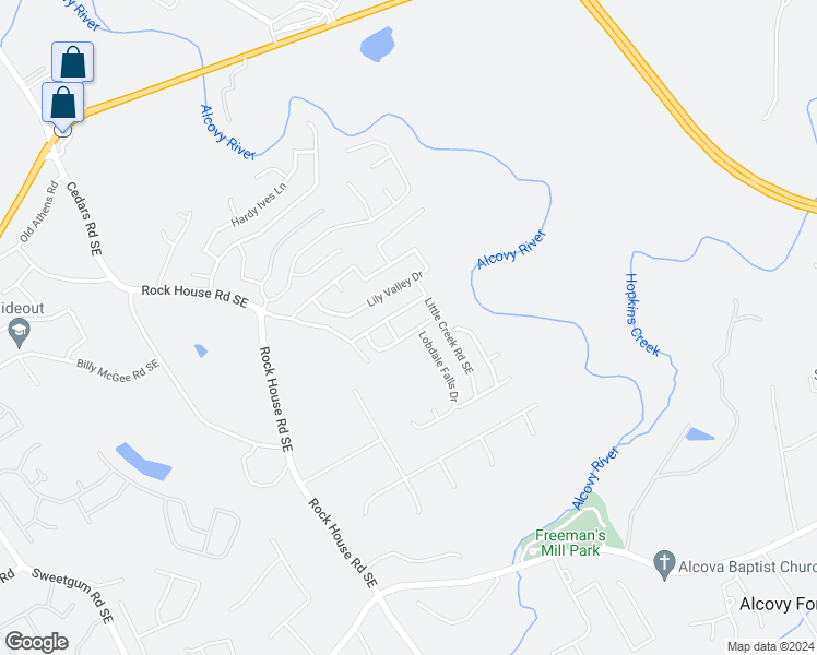 map of restaurants, bars, coffee shops, grocery stores, and more near 1616 Little Creek Drive in Lawrenceville