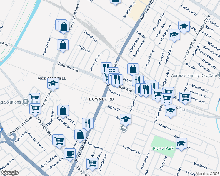 map of restaurants, bars, coffee shops, grocery stores, and more near in Pico Rivera