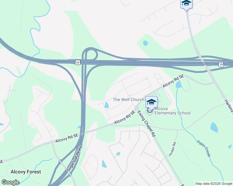 map of restaurants, bars, coffee shops, grocery stores, and more near 2053 Alcovy Rd in Dacula