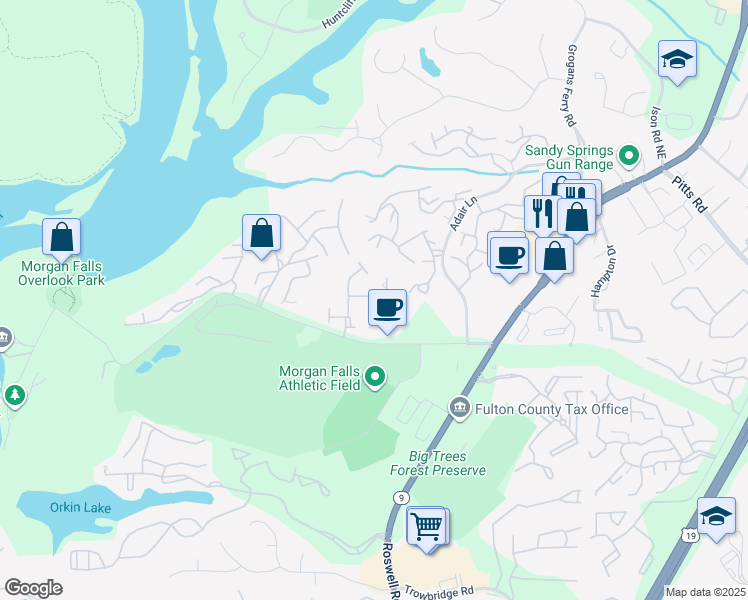 map of restaurants, bars, coffee shops, grocery stores, and more near 655 Coligny Court in Atlanta