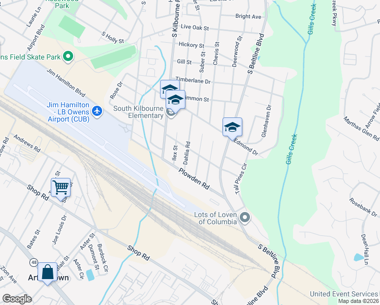 map of restaurants, bars, coffee shops, grocery stores, and more near 1462 Dahlia Road in Columbia