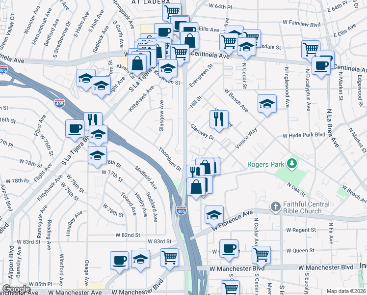 map of restaurants, bars, coffee shops, grocery stores, and more near 7152 Knowlton Place in Los Angeles