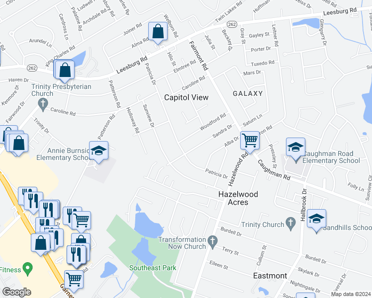 map of restaurants, bars, coffee shops, grocery stores, and more near 1605 Sandra Drive in Columbia