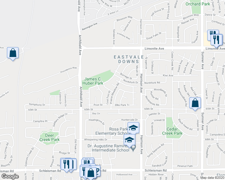 map of restaurants, bars, coffee shops, grocery stores, and more near 13984 Kassell Road in Corona