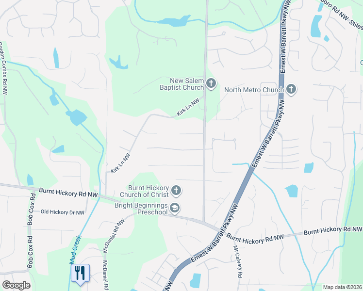 map of restaurants, bars, coffee shops, grocery stores, and more near 2372 Tabbystone Lane North West in Marietta