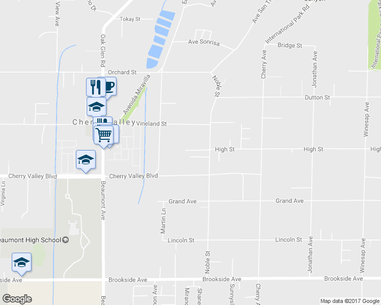 map of restaurants, bars, coffee shops, grocery stores, and more near 39674 Baldi Court in Cherry Valley