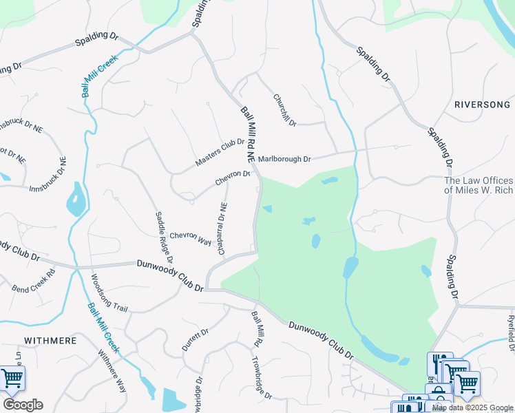 map of restaurants, bars, coffee shops, grocery stores, and more near 7565 Ball Mill Road Northeast in Sandy Springs