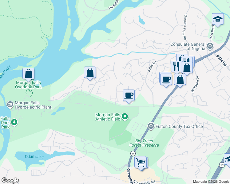 map of restaurants, bars, coffee shops, grocery stores, and more near 7888 Kiverton Place in Atlanta