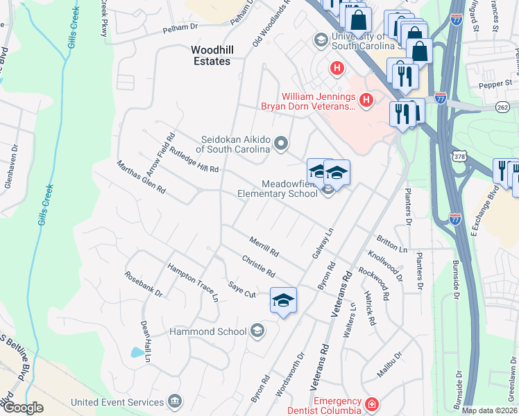 map of restaurants, bars, coffee shops, grocery stores, and more near 516 Winston Road in Columbia