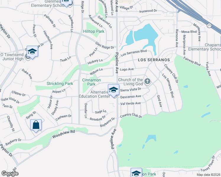 map of restaurants, bars, coffee shops, grocery stores, and more near 15567 Sandlewood Lane in Chino Hills