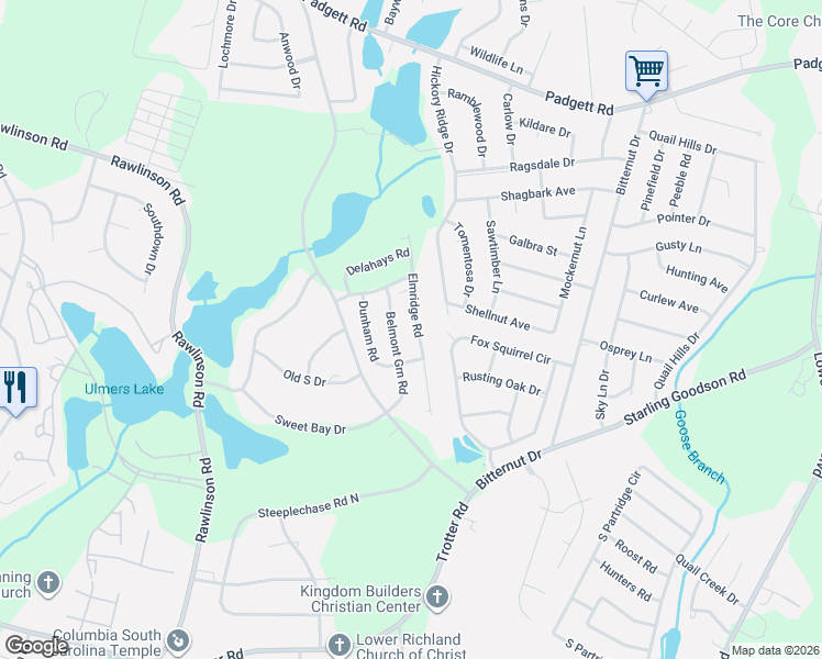 map of restaurants, bars, coffee shops, grocery stores, and more near 13 Screech Owl Court in Columbia