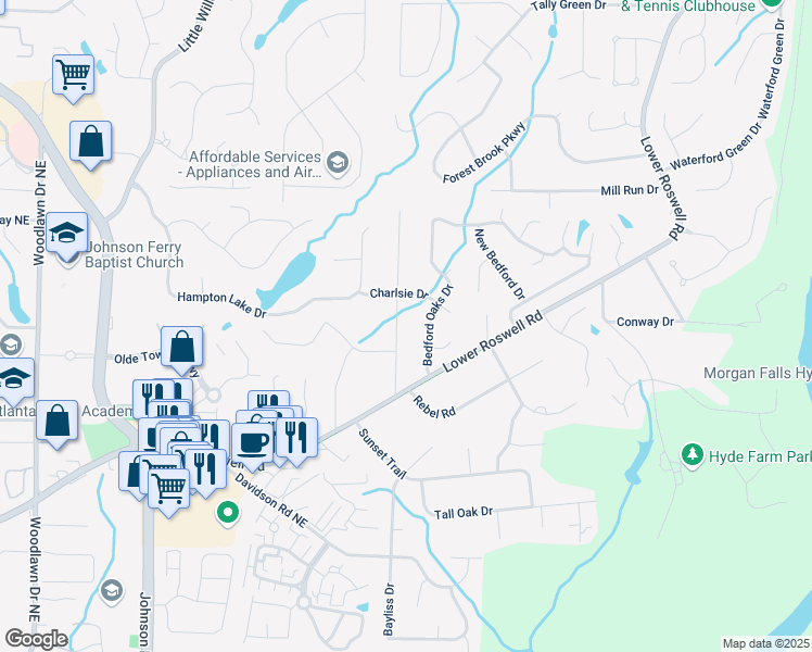 map of restaurants, bars, coffee shops, grocery stores, and more near 870 Richmond Hill Drive in Marietta