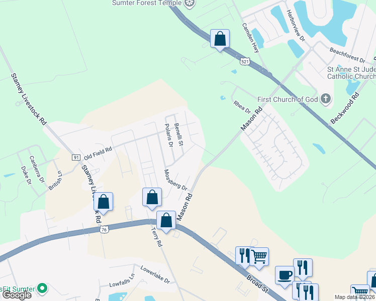 map of restaurants, bars, coffee shops, grocery stores, and more near 2700 Magnum Drive in Sumter