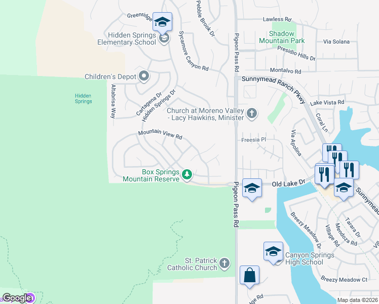 map of restaurants, bars, coffee shops, grocery stores, and more near 22781 Country Gate Road in Moreno Valley
