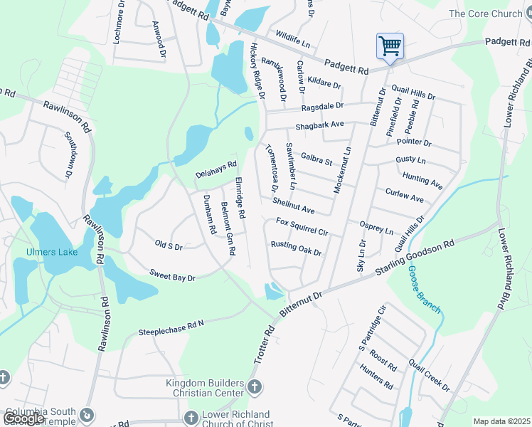 map of restaurants, bars, coffee shops, grocery stores, and more near 6 Screech Owl Court in Columbia