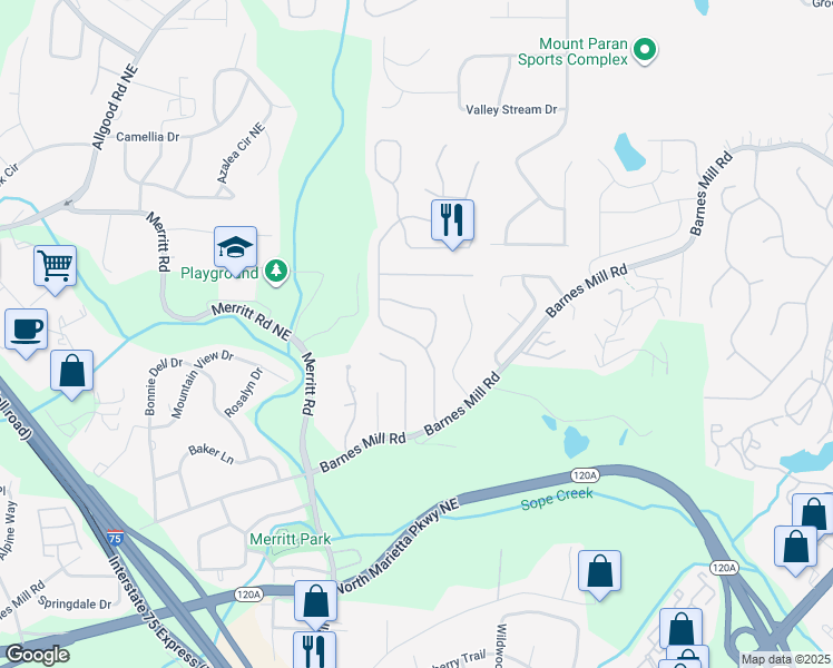 map of restaurants, bars, coffee shops, grocery stores, and more near 770 Soaring Drive Northeast in Marietta