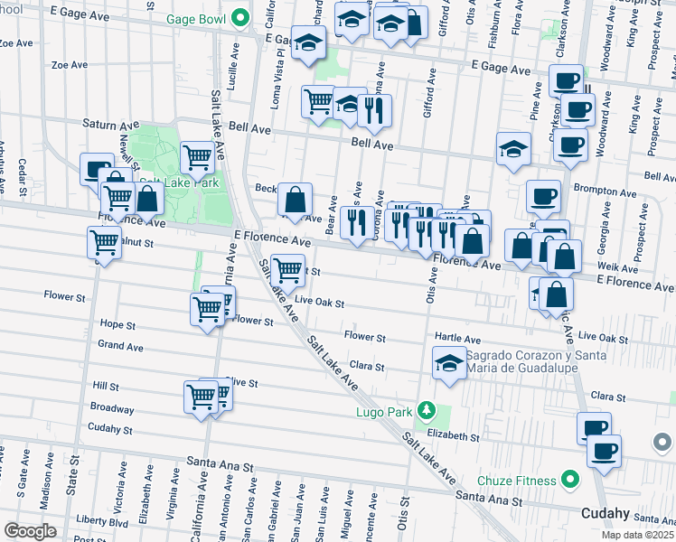 map of restaurants, bars, coffee shops, grocery stores, and more near 3835 Walnut Street in Cudahy
