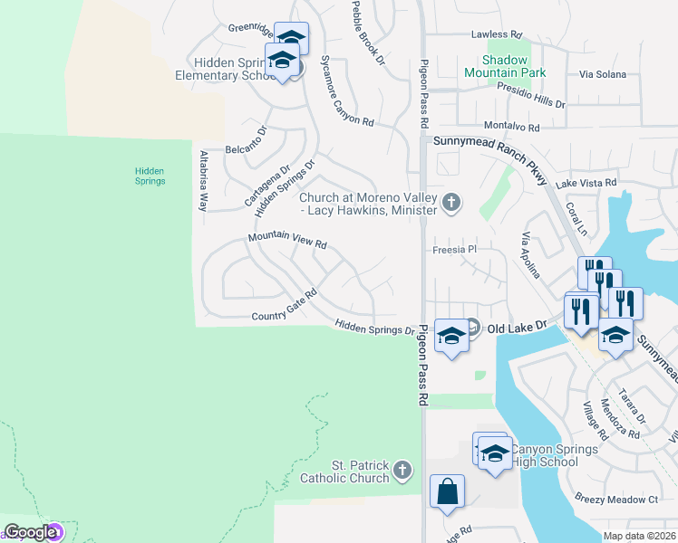 map of restaurants, bars, coffee shops, grocery stores, and more near 22781 Country Gate Road in Moreno Valley