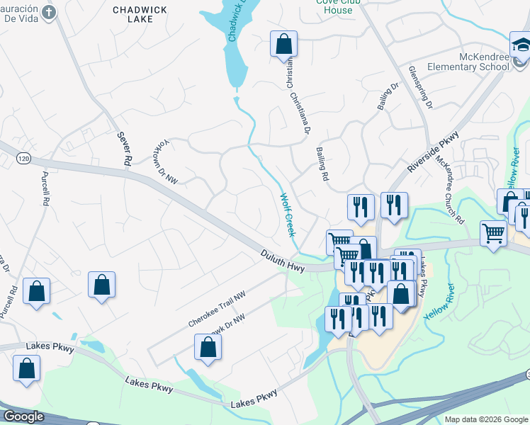 map of restaurants, bars, coffee shops, grocery stores, and more near 1231 Raleigh Court in Lawrenceville