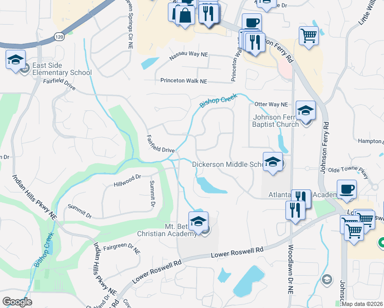 map of restaurants, bars, coffee shops, grocery stores, and more near 867 Chestnut Lake Drive Northeast in Marietta