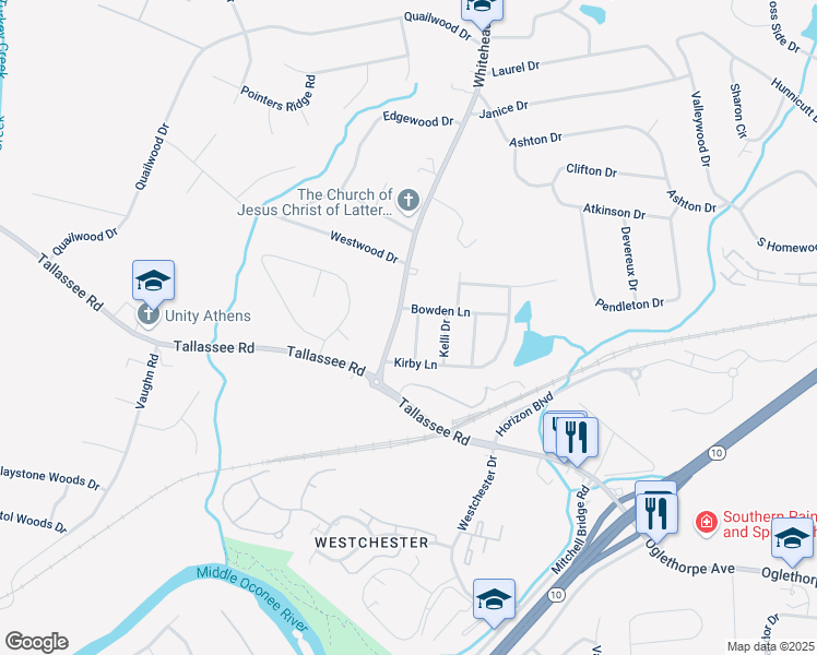 map of restaurants, bars, coffee shops, grocery stores, and more near 730 Whitehead Road in Athens