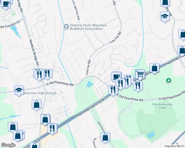 map of restaurants, bars, coffee shops, grocery stores, and more near 3728 Dunlin Shore Court in Norcross
