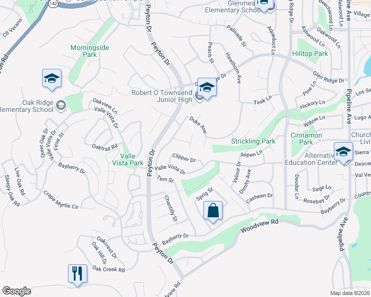 map of restaurants, bars, coffee shops, grocery stores, and more near 15564 Ridgecrest Lane in Chino Hills