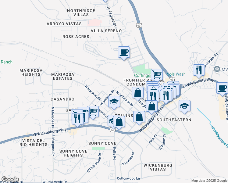 map of restaurants, bars, coffee shops, grocery stores, and more near 105 West Mohave Street in Wickenburg
