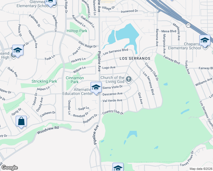 map of restaurants, bars, coffee shops, grocery stores, and more near 4138 Sierra Vista Drive in Chino Hills
