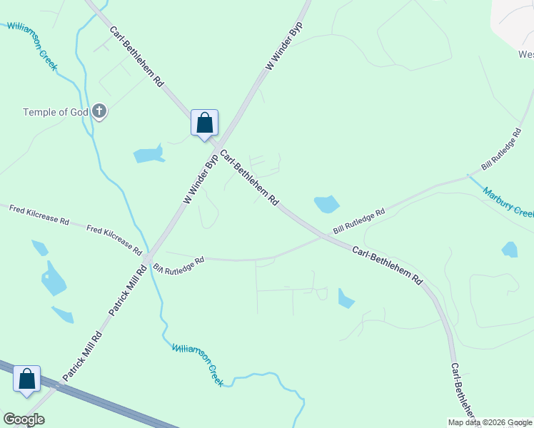 map of restaurants, bars, coffee shops, grocery stores, and more near 1106 Carl-Bethlehem Road in Winder