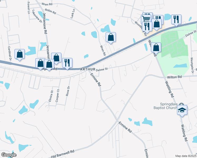 map of restaurants, bars, coffee shops, grocery stores, and more near 115 Ermine Road in West Columbia