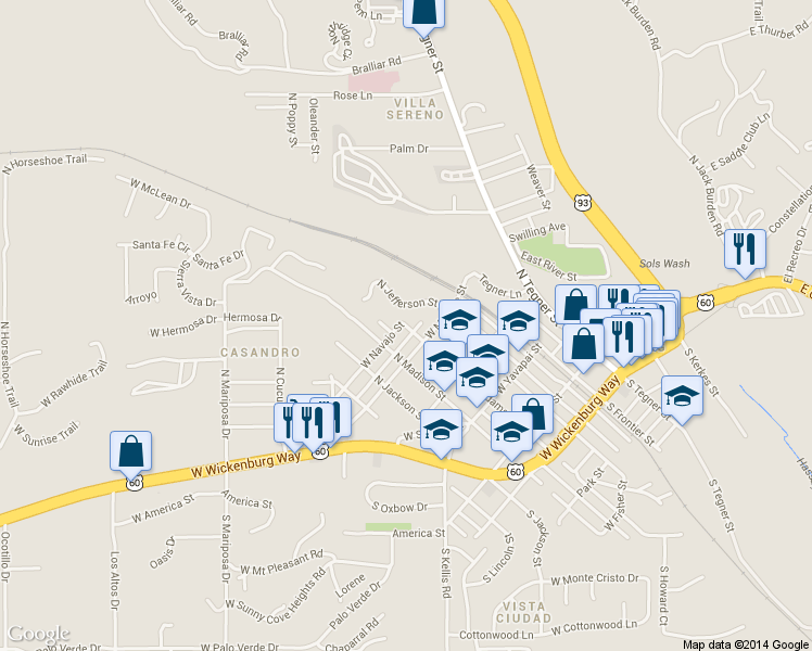 map of restaurants, bars, coffee shops, grocery stores, and more near 475 N Adams St in Wickenburg