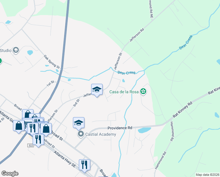 map of restaurants, bars, coffee shops, grocery stores, and more near 216 Jefferson Street in Statham