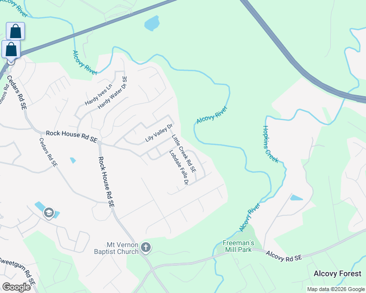 map of restaurants, bars, coffee shops, grocery stores, and more near 300 Little Creek Road Southeast in Lawrenceville