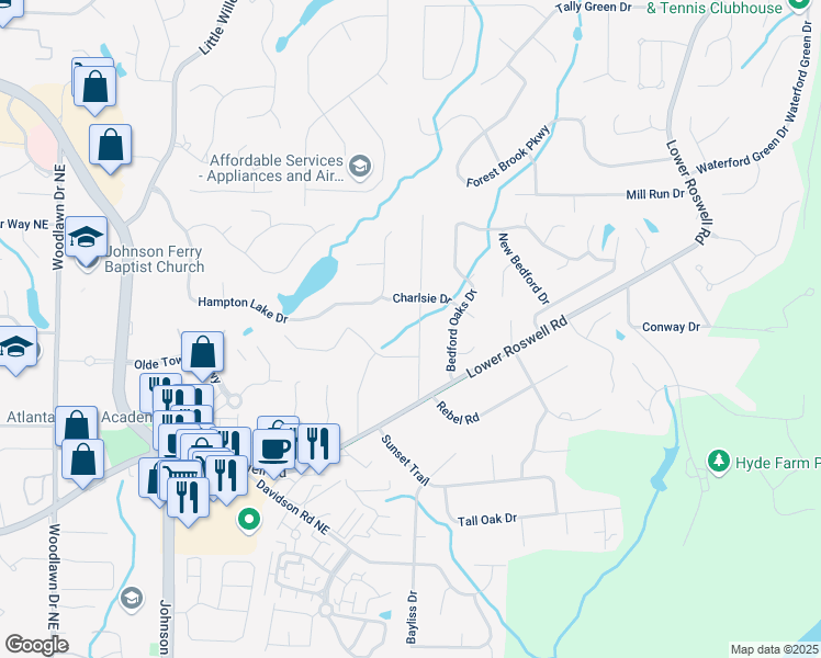 map of restaurants, bars, coffee shops, grocery stores, and more near 871 Richmond Hill Drive in Marietta