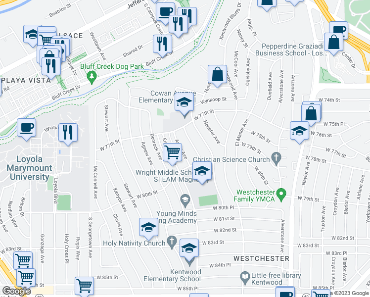 map of restaurants, bars, coffee shops, grocery stores, and more near 7818 Anise Avenue in Los Angeles