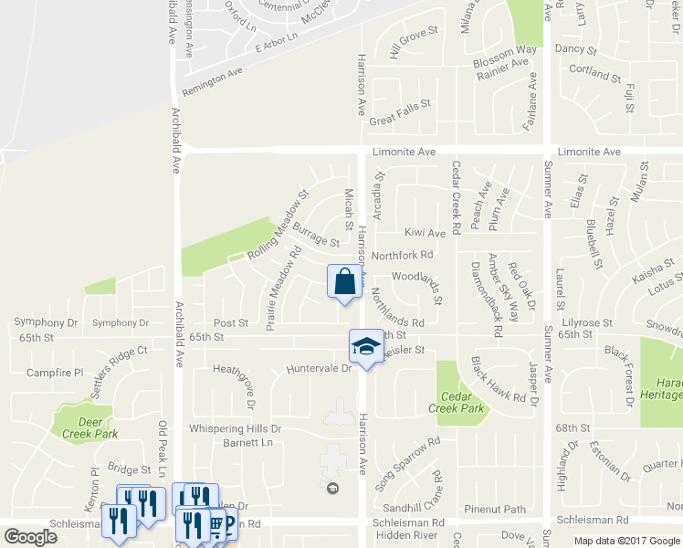 map of restaurants, bars, coffee shops, grocery stores, and more near 13845 Camp Rock Street in Corona