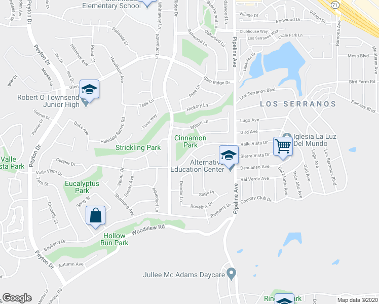 map of restaurants, bars, coffee shops, grocery stores, and more near 3937 Valle Vista Drive in Chino Hills