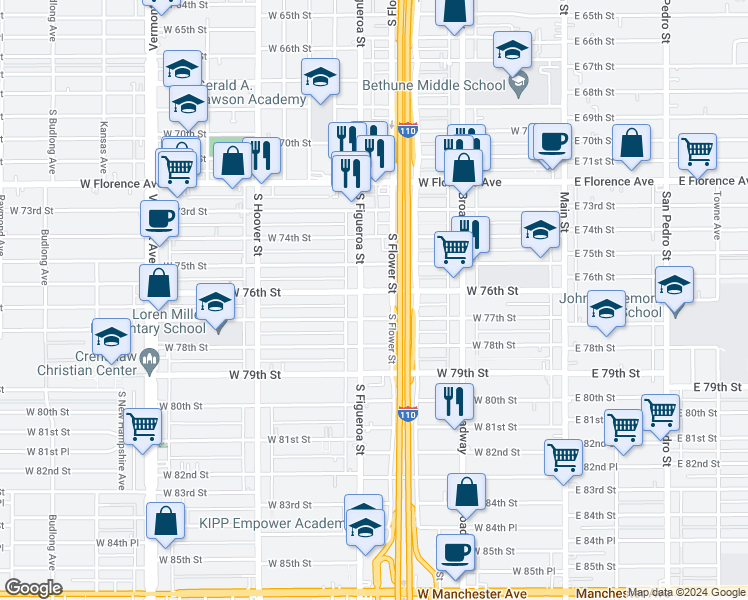 map of restaurants, bars, coffee shops, grocery stores, and more near in Los Angeles