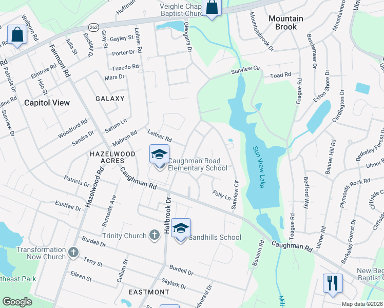 map of restaurants, bars, coffee shops, grocery stores, and more near 7600 Charles Ferry Drive in Columbia
