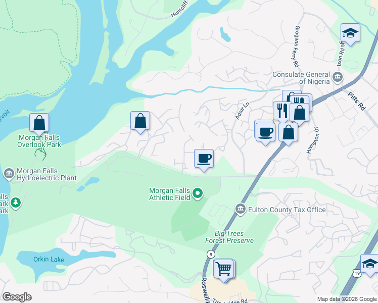 map of restaurants, bars, coffee shops, grocery stores, and more near 7888 Kiverton Place in Atlanta