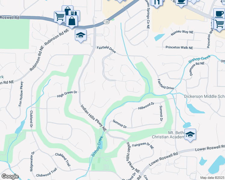 map of restaurants, bars, coffee shops, grocery stores, and more near 4030 Muirfield Lane in Marietta