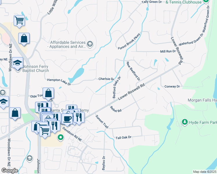 map of restaurants, bars, coffee shops, grocery stores, and more near 870 Richmond Hill Drive in Marietta