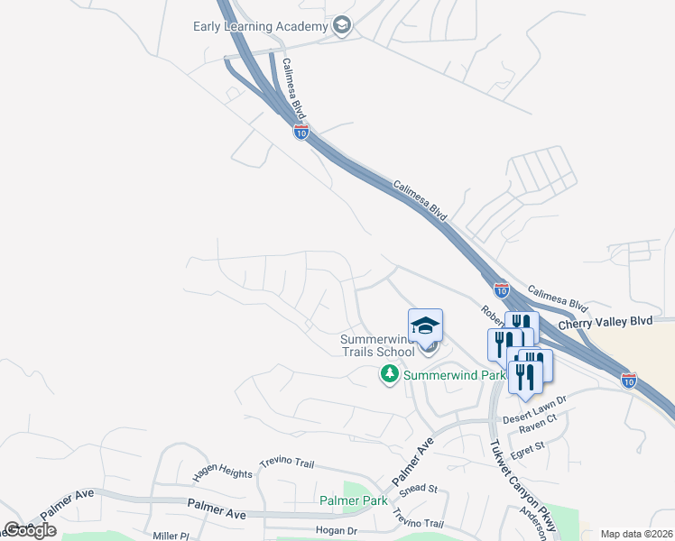 map of restaurants, bars, coffee shops, grocery stores, and more near 1055 Balsam Street in Beaumont