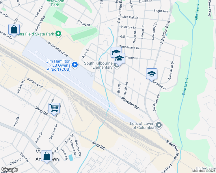 map of restaurants, bars, coffee shops, grocery stores, and more near 3722 Hydrangea Street in Columbia