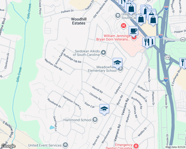 map of restaurants, bars, coffee shops, grocery stores, and more near 516 Winston Road in Columbia