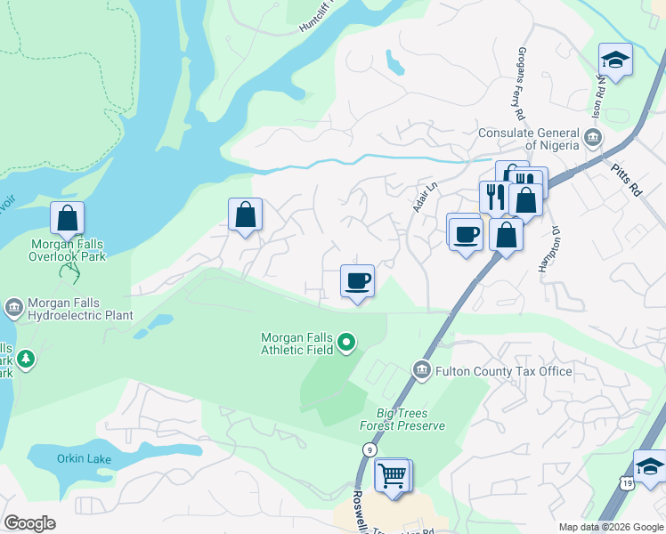 map of restaurants, bars, coffee shops, grocery stores, and more near 7888 Kiverton Place in Atlanta