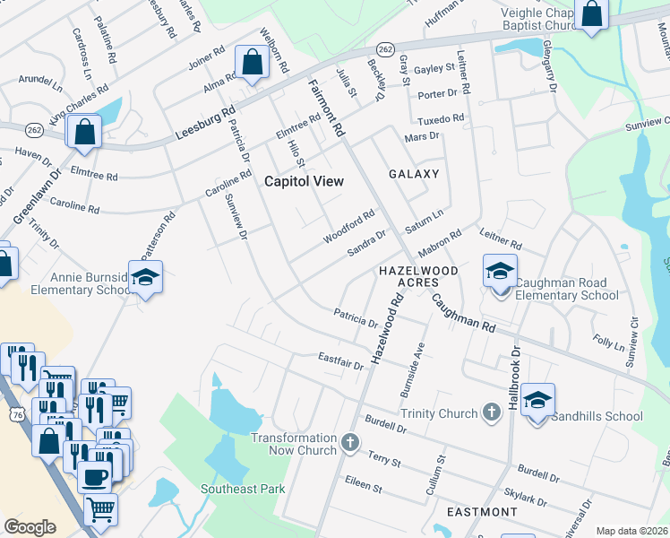 map of restaurants, bars, coffee shops, grocery stores, and more near 1640 Sandra Drive in Columbia