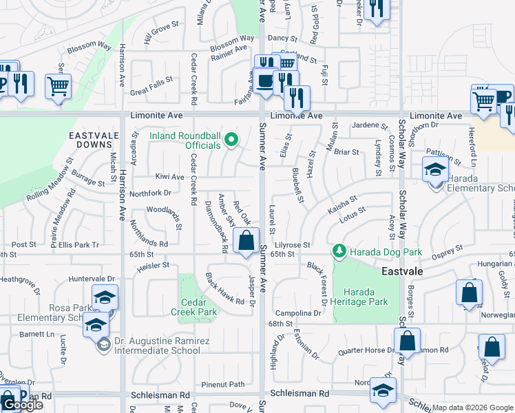 map of restaurants, bars, coffee shops, grocery stores, and more near 13425 Fox Hollow Circle in Corona
